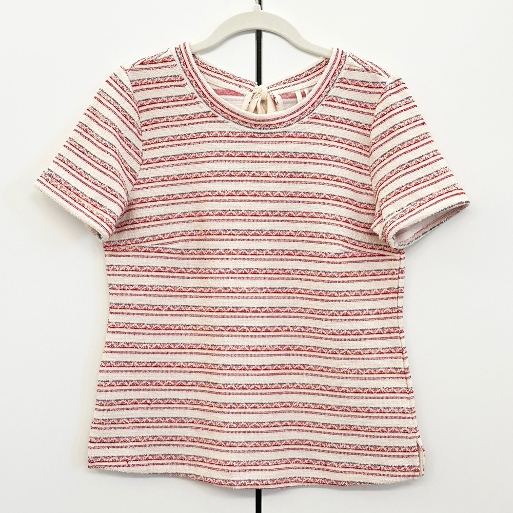By Anthropologie Cream and Red Multi Bouclé Top Sz XS